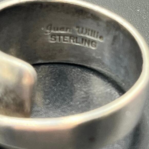 Juan Willie Navajo Sterling Silver Green Turquoise Gaspeite Bypass Ring 9 Signed - Picture 8 of 10